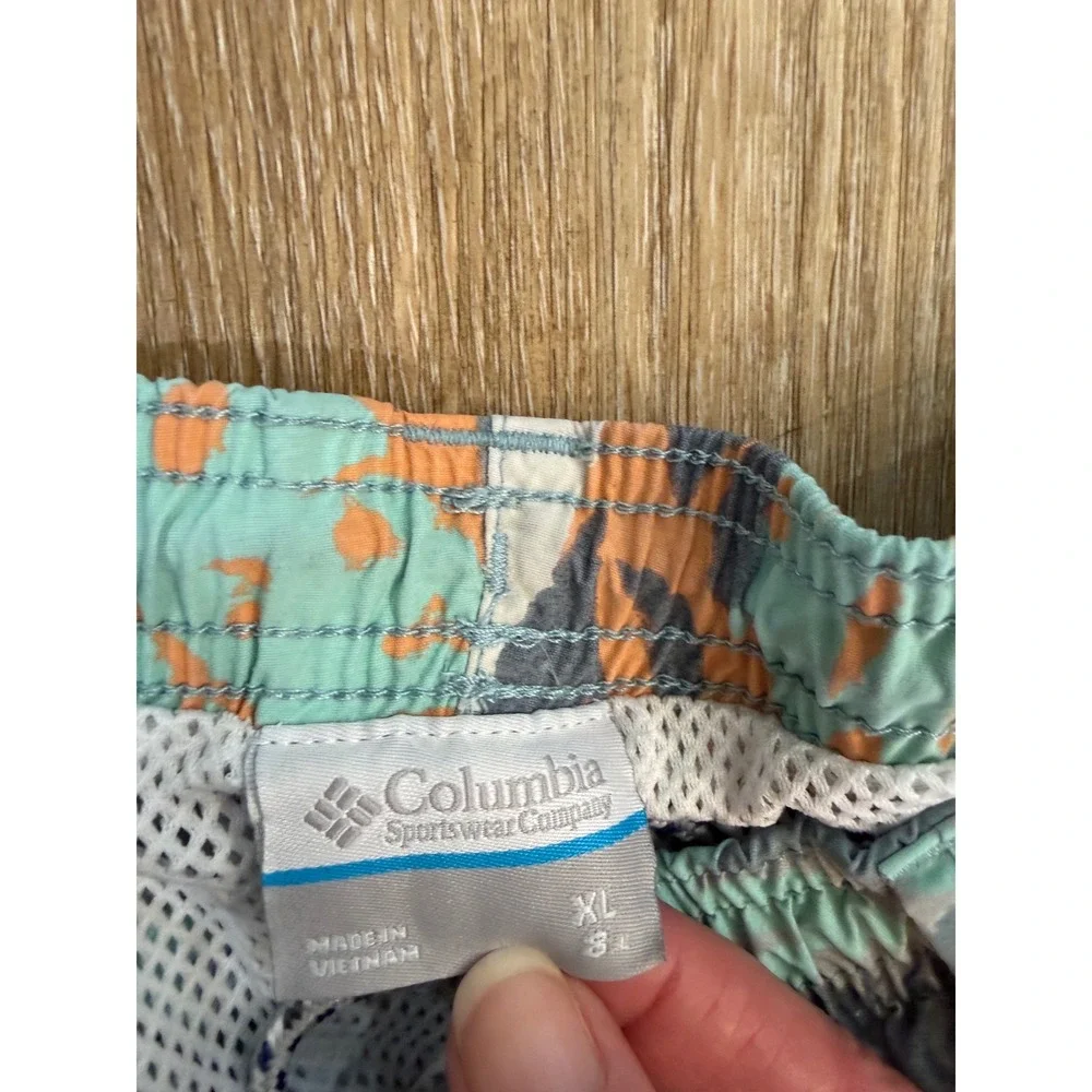 Columbia PFG Mens XL Swim‎ Trunks Tropical Monstera Leaf Print Teal Orange 7
